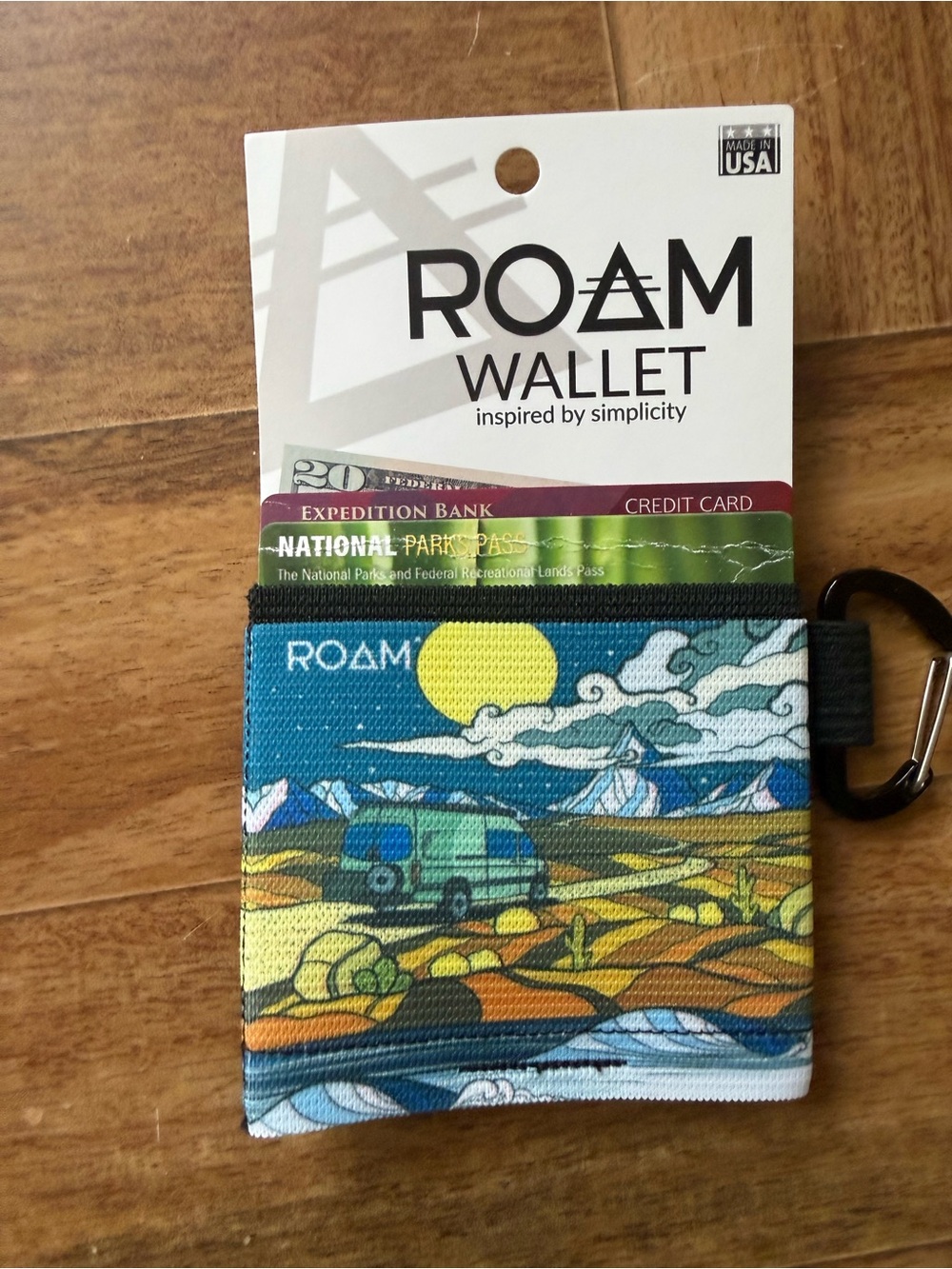 ROAM Blue and Yellow Scenic Card Wallet with Carabiner